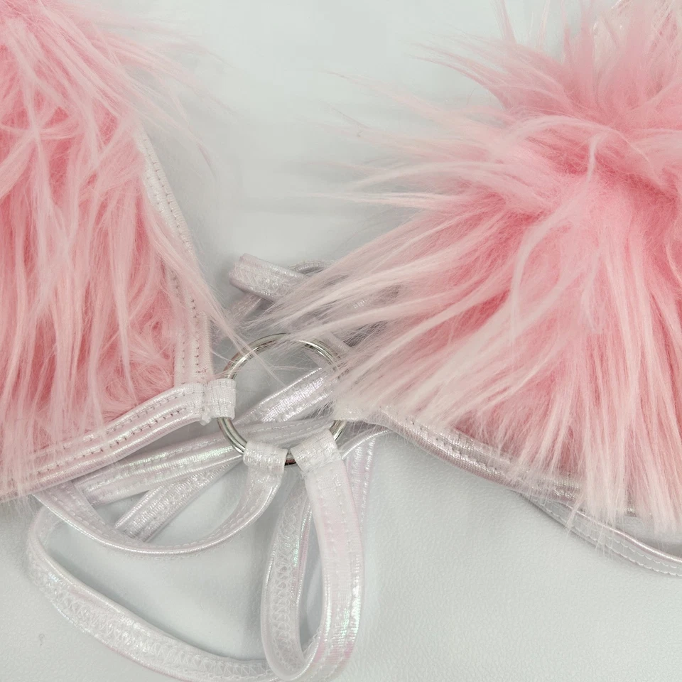 J. Valentine Mujer Festival Rosa Piel Difusa Triángulo Bikini Halter Top Corto S/M Foto 4 de 4