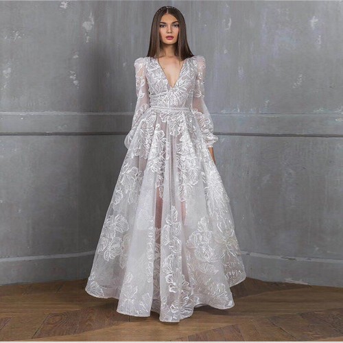 Women's Beaded Dress Lace Embroidery Wedding Dress Evening Gown Banquet Dress - Picture 12 of 15
