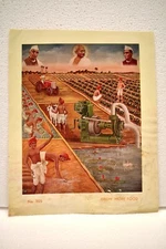 Vintage Lithographie Imprimé Représentant Indien Agriculture Programme Grow Plus