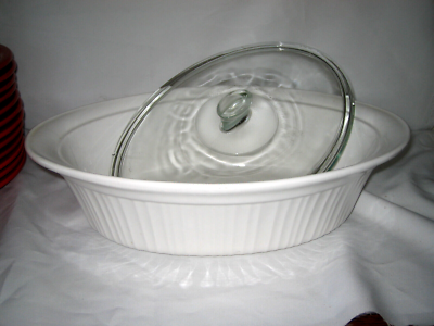 Corning Ware French White Oval Roaster Casserole Ribbed QT L