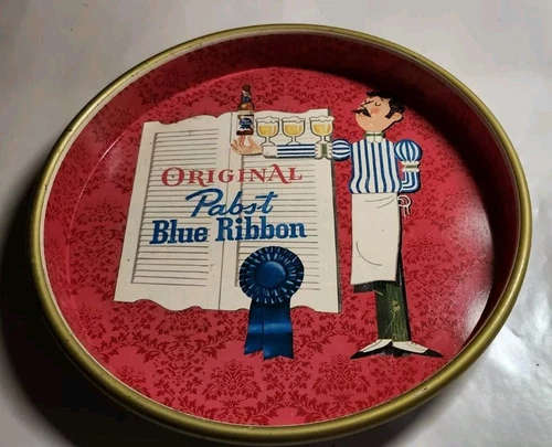 Vintage Original Pabst Blue Ribbon Beer Tray Waiter 13" PBR Milwaukee Sign