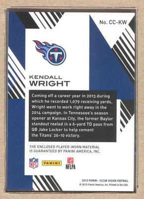 Kendall Wright CC-KW 2015 Panini Clear Vision Clear Cloth 82