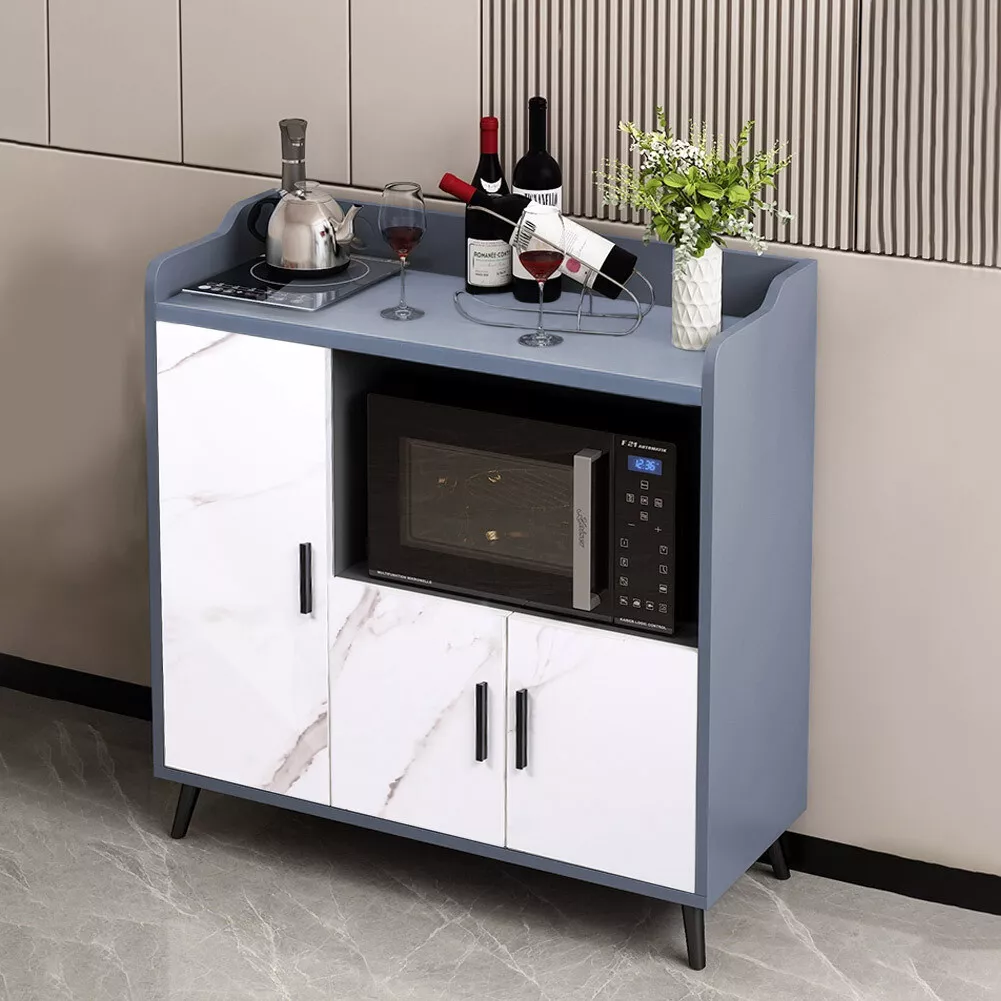 3 Door Kitchen Hallway Sideboard Storage Cabinet w Open Microwave oven Shelf