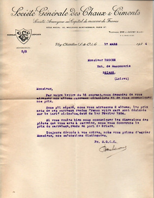 VIRY-CHATILLON (91) STÉ GÉNÉRALE DES LIME ET CEMENTS / COURIER 1934
