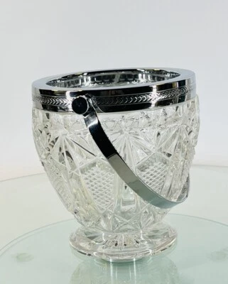 Seau à Glaçons En Cristal et Métal Chromé Pour Servir Le Caviar Vintage Année 60 - Photo 1/4