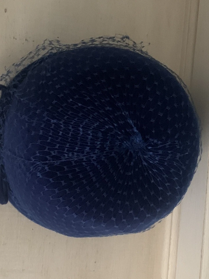 Sombrero de terciopelo Peachboom azul vintage para mujer, piel importada talla 22, ¡raro! Foto 4 de 4