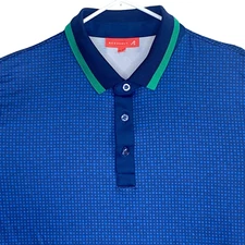 Redvanly Mens Geometric Dots Contrast Collar Performance Golf Polo Shirt Blue