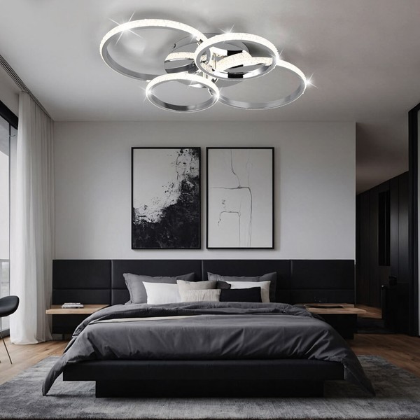 Wohnzimmerleuchte Designleuchte Deckenlampe Chrom Led Ringe Schwenkbar Kristalle-image