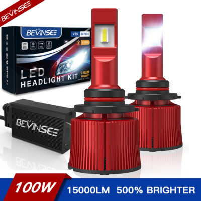 Bevinsee 9012 LED Headlight Bulbs Conversion 15000LM Hi/Low Beam 6000K White