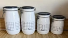 Vtg Wheaton Milk Glass Canister Set MCM Wire and Bail  Flower Coffee Sugar Tea