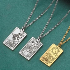 Tarot Card Necklace Stainless Steel Arcana Pendant Divination Women Jewelry