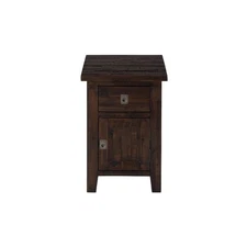 Distressed Rustic Solid Acacia Cabinet Chairside End Table with Storage