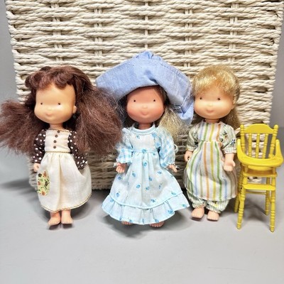 1970s Knickerbocker  Holly Hobbie Dolls  6''  2 Carrie & Amy w Hi chair TLC hair