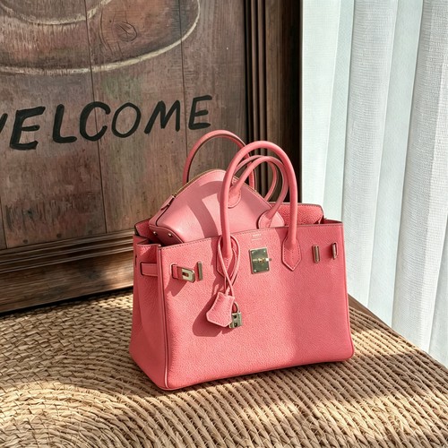 Hermès Birkin 30 Lipstick Pink Silver HW Togo Leather Vintage Handle Bag Rare