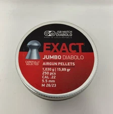 JSB Match Diabolo Exact Jumbo .22 Cal 5.52mm Airgun Pellets - 15.89 Grain, 250ct