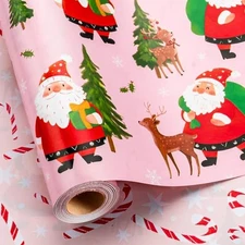  Pink Christmas Wrapping Paper Roll - Santa 17 Inch x 33 Feet Pink Santa Claus