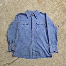 True Vtg 70s KMart Permanent Press Shirt Blue L Cowboy Boho Western