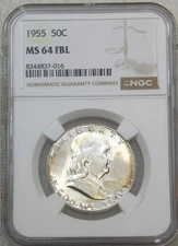 1955 P Franklin Half Dollar NGC MS64FBL Frosty Bright PQ New Holder #U230D