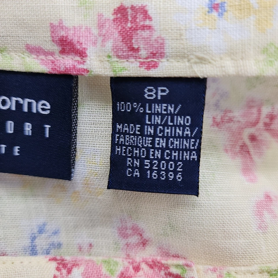 Falda deportiva vintage Liz Claiborne para mujer 8P amarilla floral lino abotonada midi Foto 4 de 4