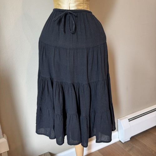 Vintage Talbots Tiered Skirt Women Medium Black Cotton Ruffle Peasant Pull On - Bild 9 von 9