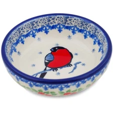 Polish Pottery Bowl 3" Ceramika Artystyczna Winter Robin UNIKAT