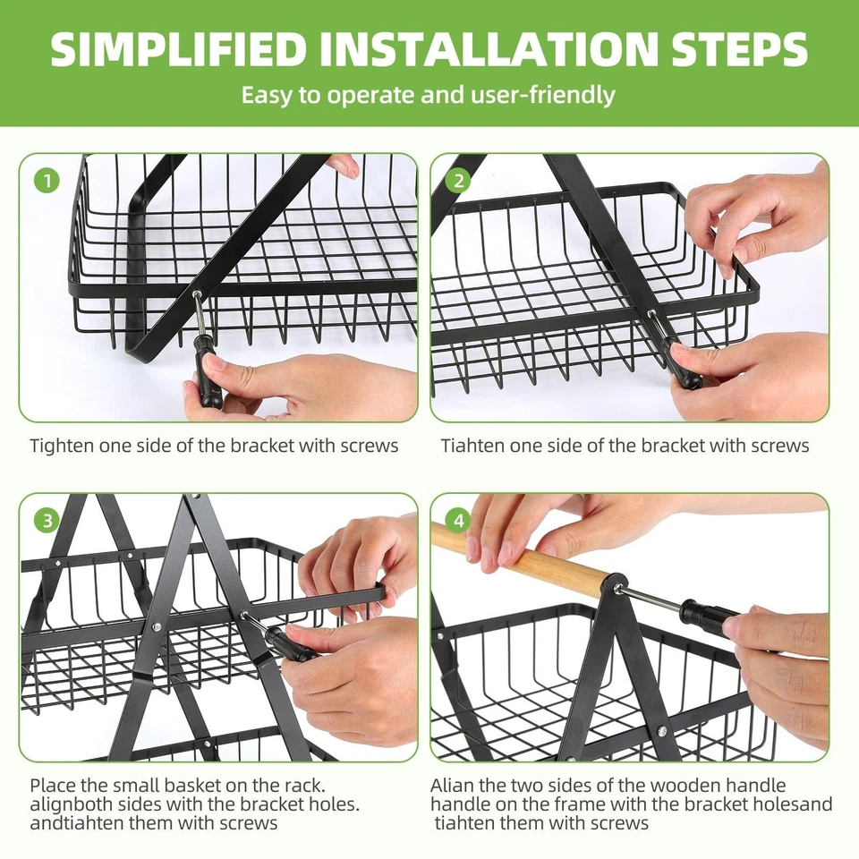 2 Tier Metal Kitchen Countertop Organizer, Fruit And Vegetable Basket - Image 3 of 4