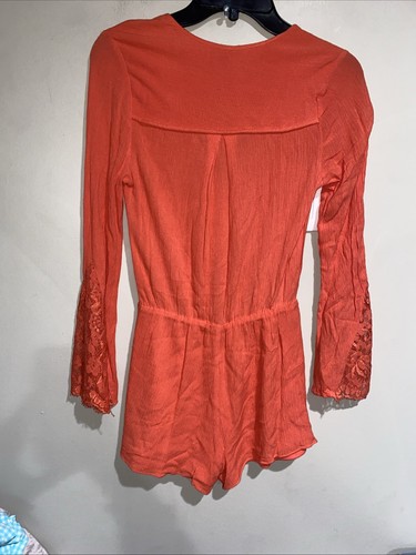 Guess Gauze Romper Womens Coral Long Sleeve Angels Lace Flare Sleeve Sz Sm - Picture 6 of 8