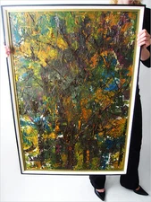 1975 LOUISE FONTAINE SIGNED ABSTRACT EXPRESSIONISM ART BOLD ACTION OIL PAINTING