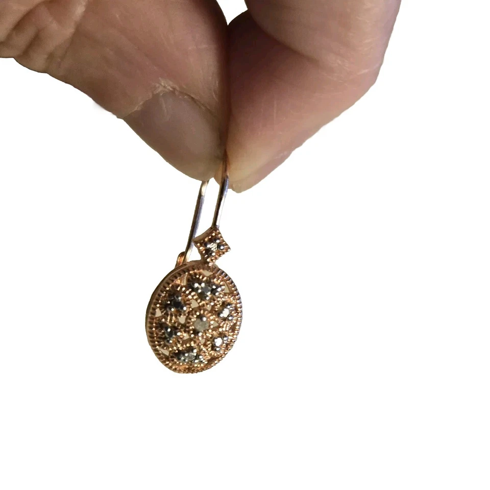 Серьги с белыми бриллиантами розовое золото серебро с застежкой в виде сердца набор бриллиантов - Изображение 2 из 4