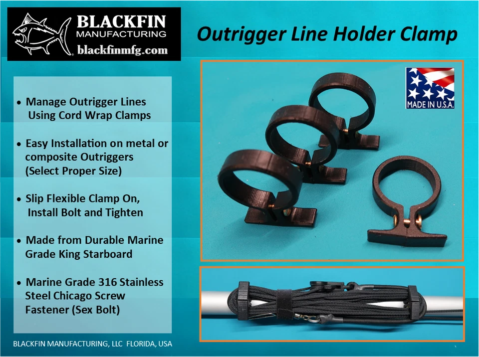 BLACKFINMFG Outrigger Line Caddy / Stowage Clamp (4 Clamps) - See description to select size