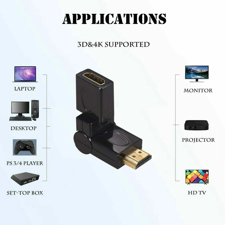 HDMI Male to Female Right Angle Connector Adapter 90 180 270 360 degrees   - Image 4 of 4