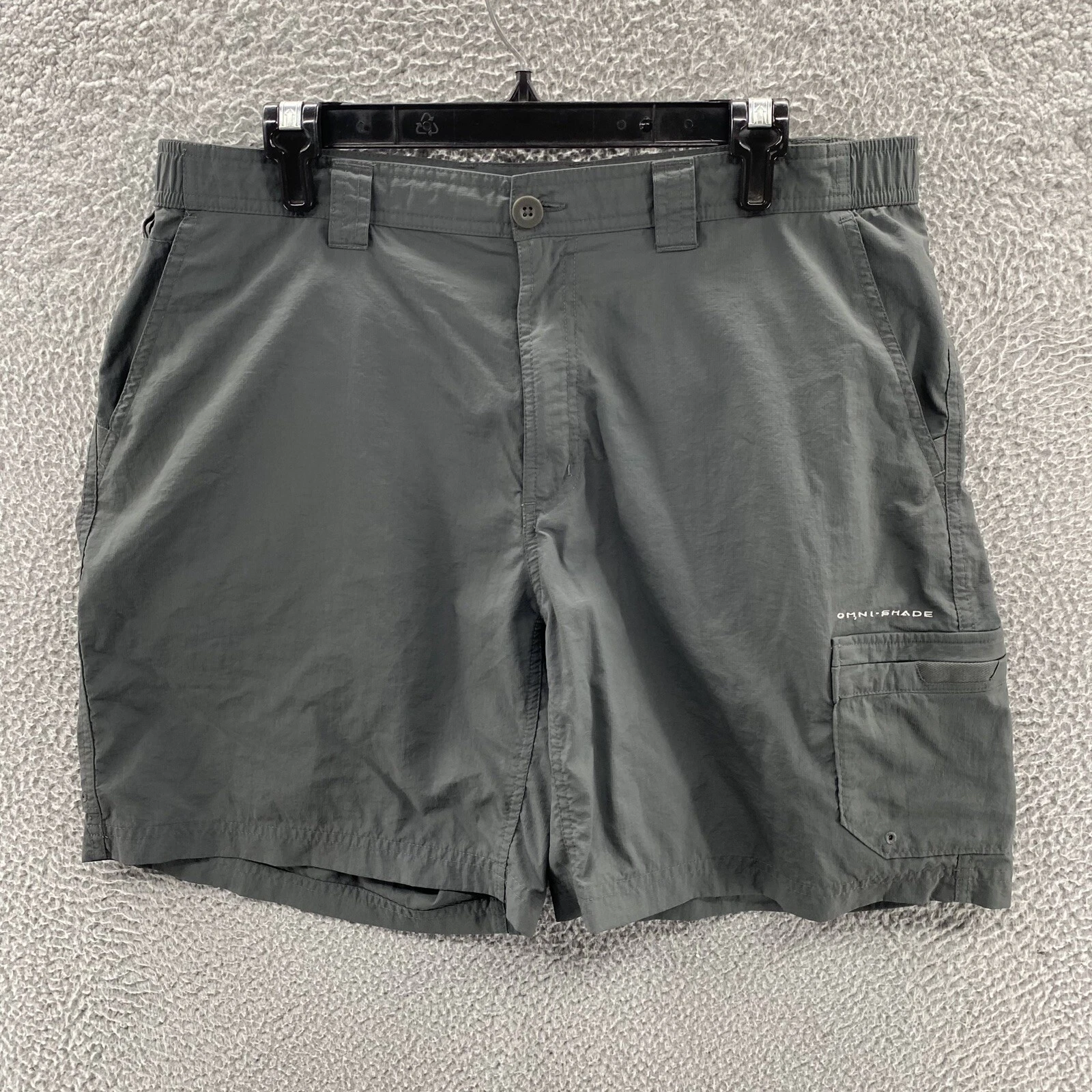 Columbia Shorts Men 38 Gray PFG Fishing Cargo Elastic Waist Nylon Lightweight