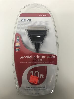 Ativa Parallel Printer Cable IEEE 1284 10 Foot 828-515 DB25 Male/CEN36 Male. M24