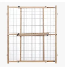 Toddleroo by North States Extra Wide Wire Mesh Wooden Baby Gate: Natural Wood 