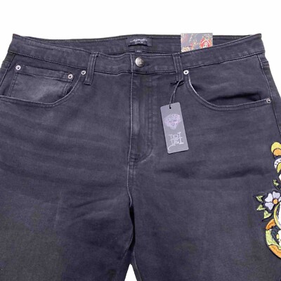 NWT Ed Hardy Slim Fit Jeans Men s 40 x 32 Black Panther Embroidery Black