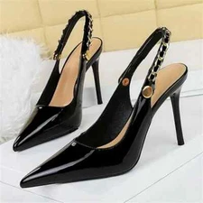 Women Patent Leather Pumps Pointed Toe Stilettos Slingbacks High Heels Shoes