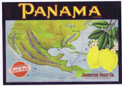 Panama Map  Panama canal 1940's VTG Lemon Crate Label