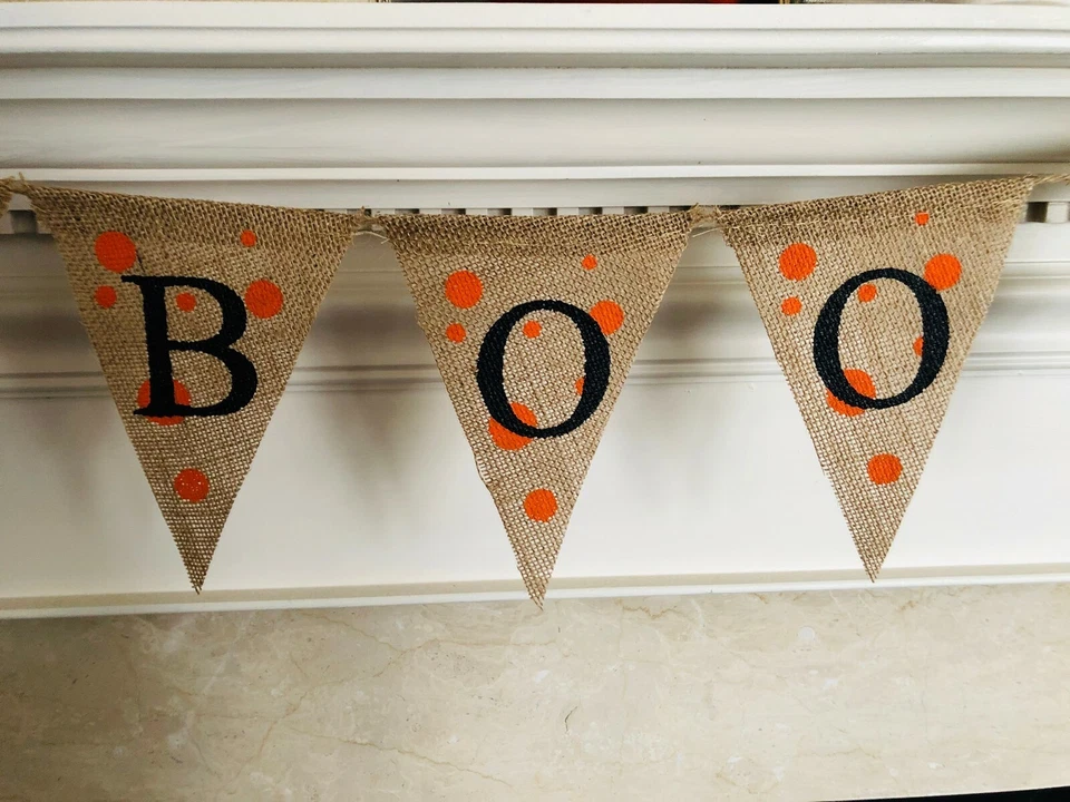 BOO Guirnalda de Arpillera Banner - Halloween Truco o Trato Baúl o Trato Bunting Decoración Foto 2 de 4