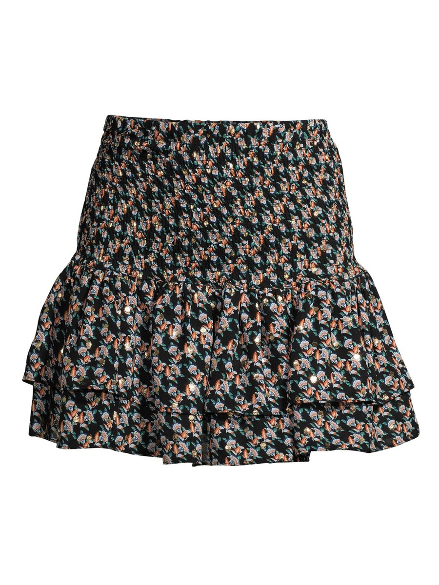 SAINT LAURENT★素敵!Black White POLKA DOT RUFFLE MINI Skirt Scoop Women's Tiered Ruffle Mini Skirt Black Foil Dot SIZE M
