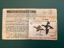 ICOLLECTZONE US RW36 Duck stamp 1969 & Nebraska Hunting stamp on license bright
