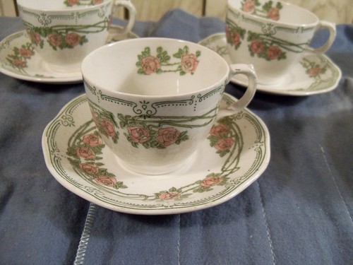 5 Ridgways England GREEN ROYALIS Demitasse Cup & Saucer Sets - Pink Roses - Picture 5 of 12