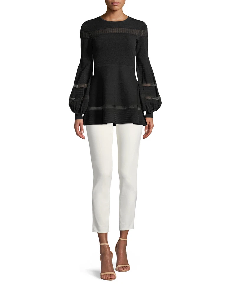 NWOT Lela Rose Full-Sleeve Knit Top w/ Lace Trim Black Sz:S Orig:$995