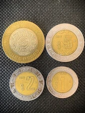 BIMETALIC MEXICAN COINS LOT $10 $5 $2 $1 PESOS 2021 PIEDRA DEL SOL #1015M