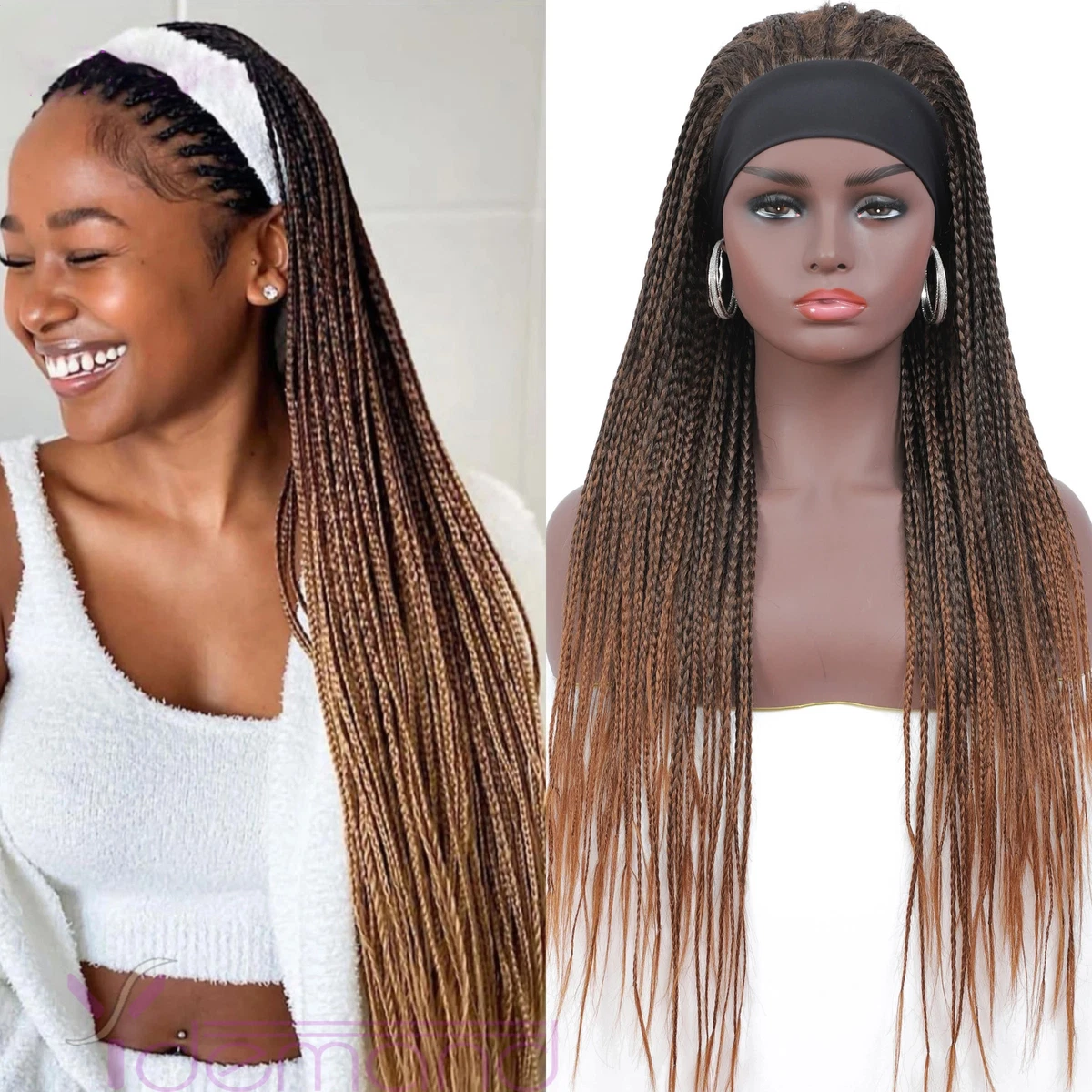 Ombre Brown Headband Wigs Long Box Braids Braided Wigs Synthetic