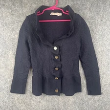 Tory Burch Girls size medium 10/12 100% Merino wool navy blue cardigan