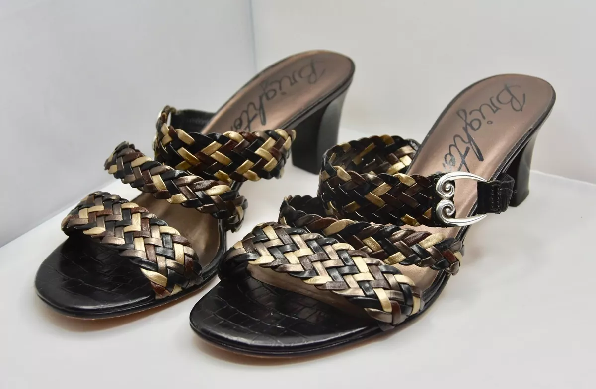 Brighton Braided Strappy Leather Heel Slide Sandals 8.5