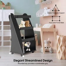 Kids Bookshelf with Wheels, 4-Tier Rolling Cart with Storage, Book Organizer