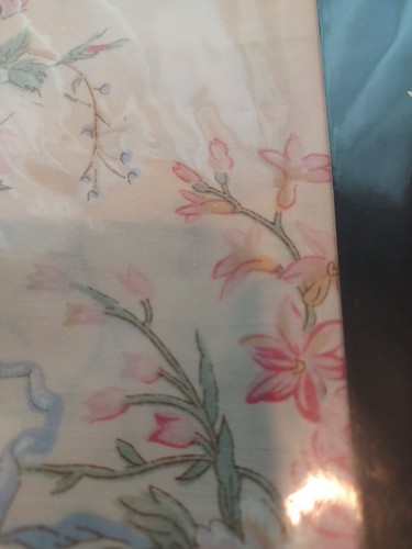 Ralph Lauren Twin Flat Sheet Cream Floral Rose Wisteria Blue Ribbon Vines Vintag - Picture 13 of 13