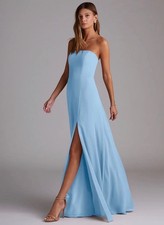 Azazie Womens size 2 Steel Blue Strapless Full-Length NWT
