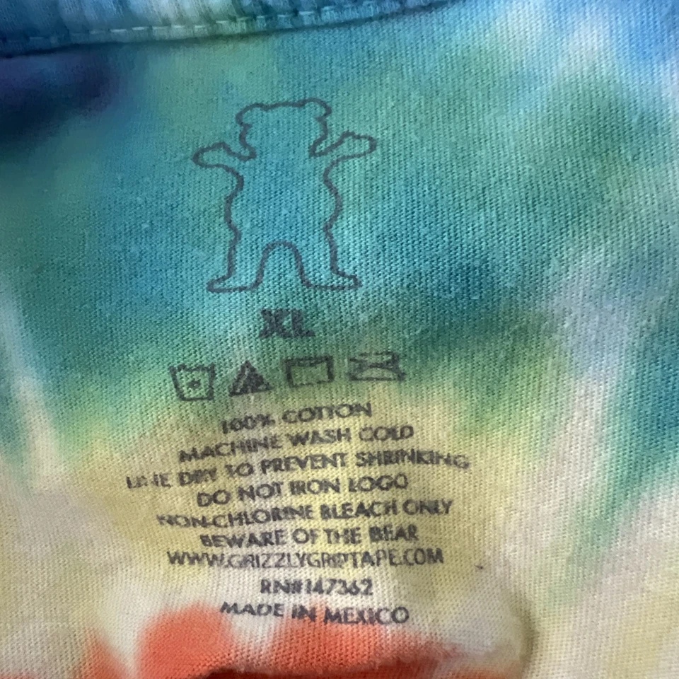 Grizzly Grip Tape Arco Iris Tie-Dye Camisa Hombres Extra Grande Oso Manga Corta Camiseta Foto 3 de 4